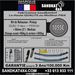 Kit Suspension Sandkat4x4 - Medium +60/300 - Rehausse env.50mm - Pickup D-Max 07/2012+