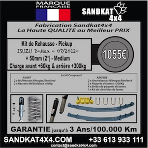 Sandkat4X4 Kit Suspension Sandkat4x4 - Medium +60/300 - Rehausse env.50mm - Pickup D-Max 07/2012+