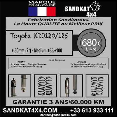 Sandkat4X4 | Kit Suspensions Sandkat4x4 - Medium - Rehausse env.50mm - Toyota Prado 120 LWB