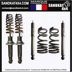 Kit Suspension Sandkat4x4 - Rehausse env. 5 cm - Mitsubishi Pajero Long Diesel 2000+ - Charge +65kg/+150kg