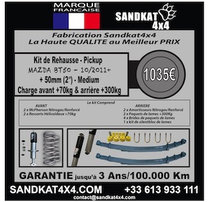 Sandkat4X4 Kit Suspension Sandkat4x4 - Medium - Rehausse env.50mm - Pickup Mazda BT50