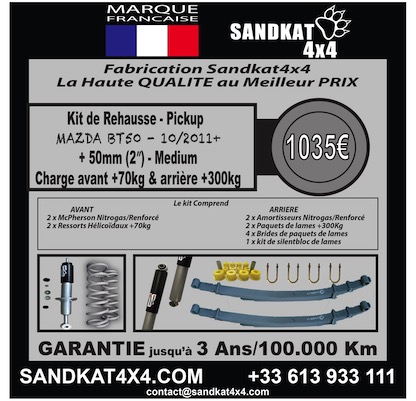 Sandkat4X4 | Kit Suspension Sandkat4x4 - Medium - Rehausse env.50mm - Pickup Mazda BT50
